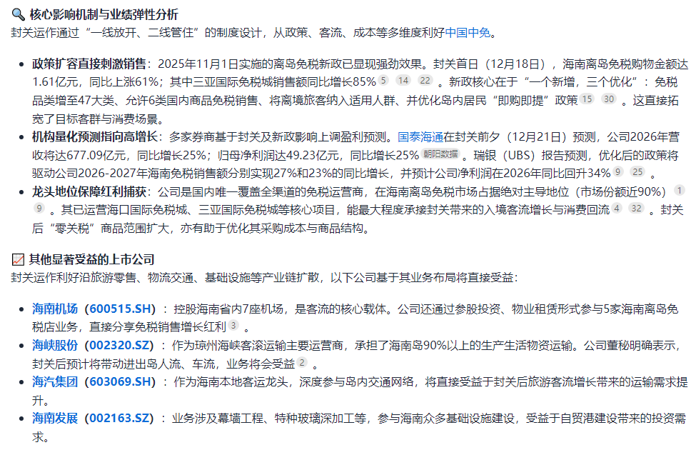 海南封关对中免业绩影响如何？我让AI算了笔账